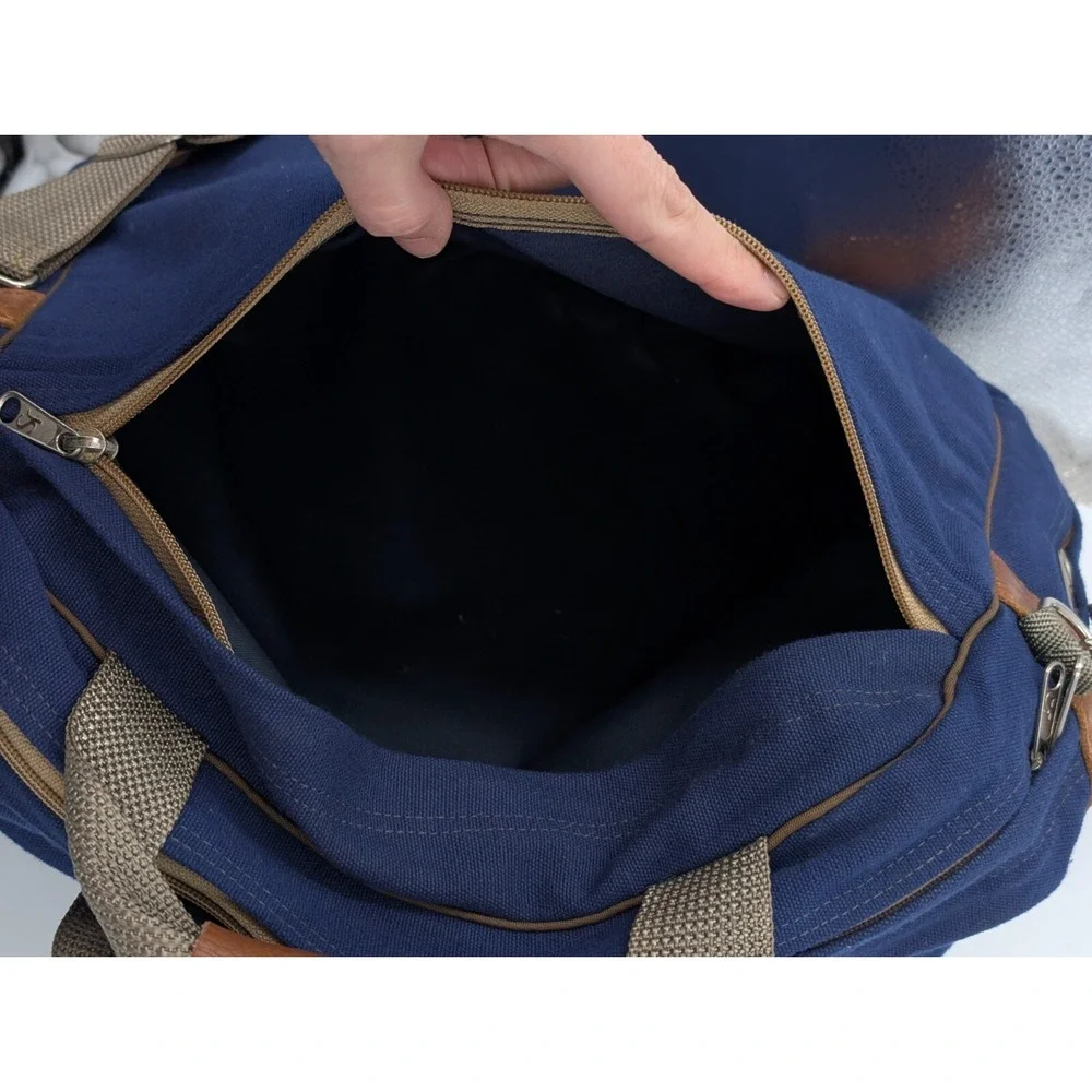 Jansport Messenger Laptop Bag Shoulder Strap Blue Canvas Leather Made In USA VTG